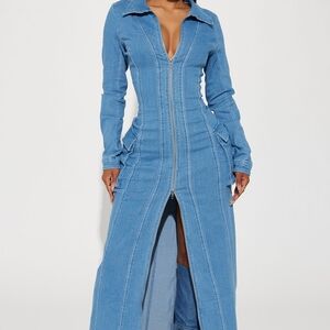 Fashion Nova Blue Denim Maxi Dress